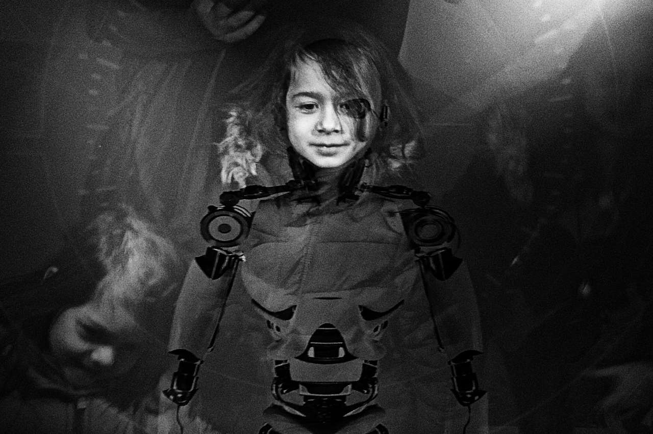 Little girl with Cyborg body overlayed by a mirror image